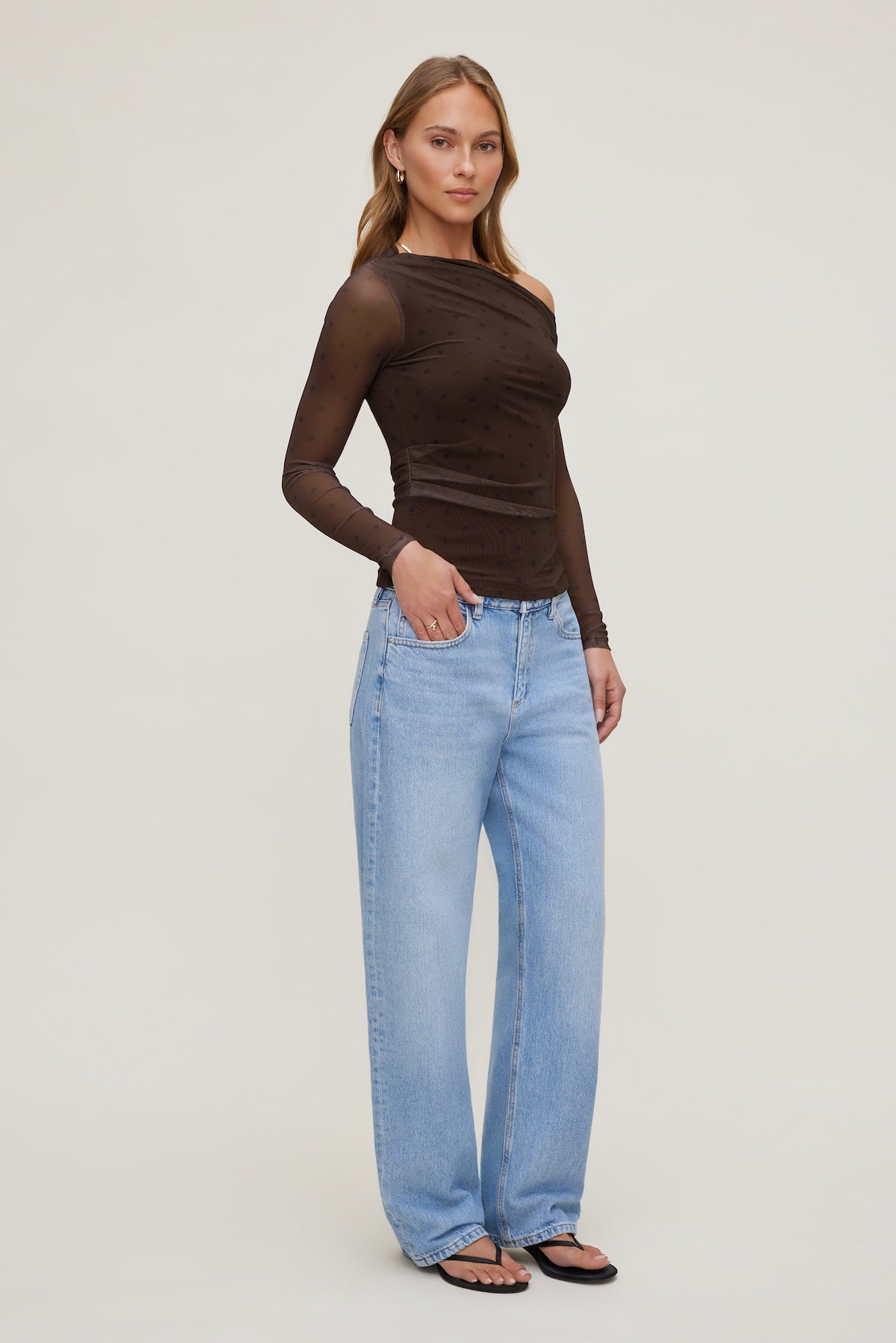 Cleo Printed Mesh Long Sleeve Top Brown - Dynamite