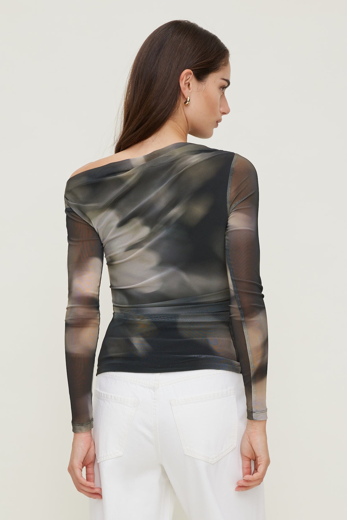 Cleo Printed Mesh Long Sleeve Top Brown - Dynamite
