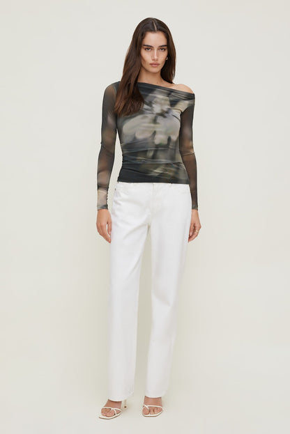 Cleo Printed Mesh Long Sleeve Top Brown - Dynamite