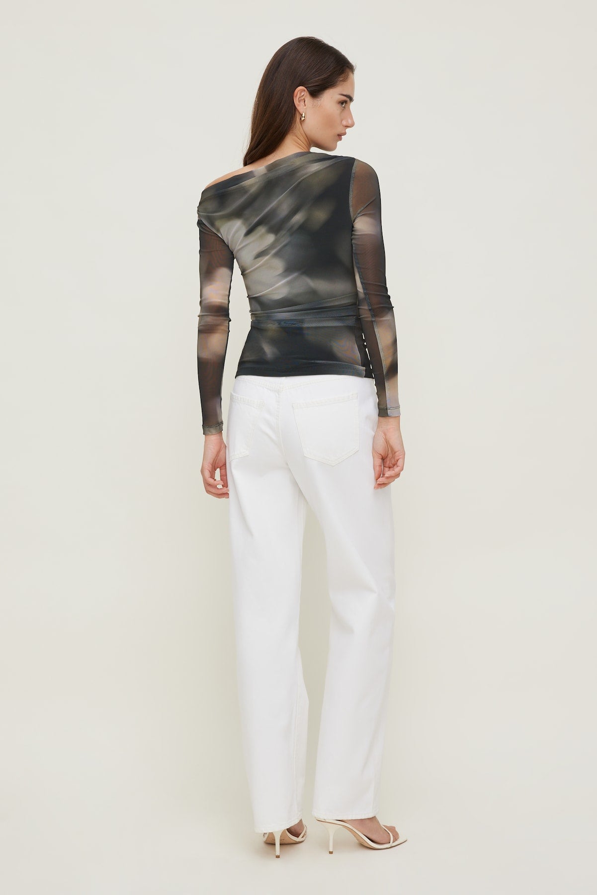 Cleo Printed Mesh Long Sleeve Top Brown - Dynamite
