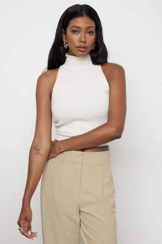 Heavenlyarn™ Mock Neck Tank Top Beige - Dynamite