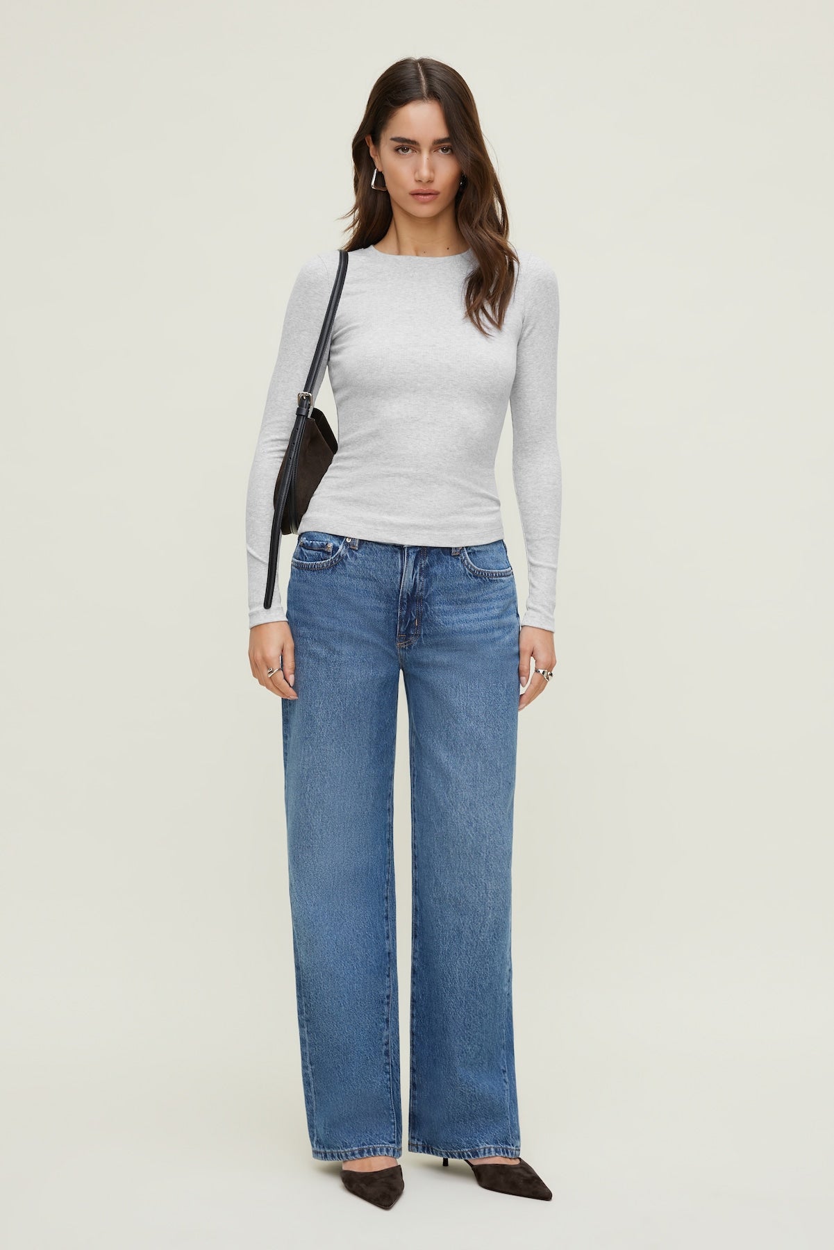 Tedi Ribbed Long Sleeve T Shirt Gray - Dynamite