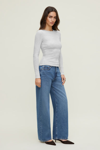 Tedi Ribbed Long Sleeve T Shirt Gray - Dynamite