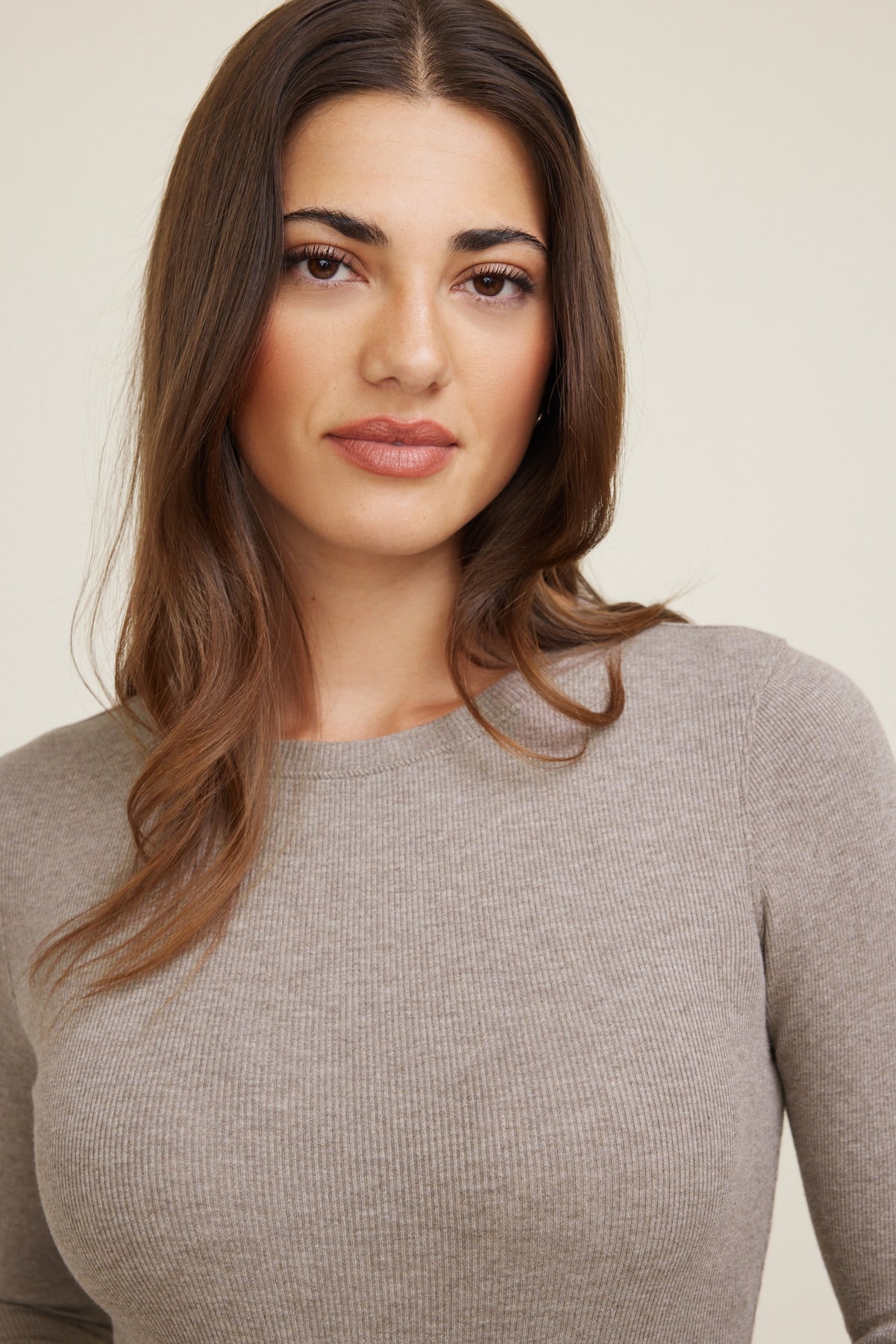 Tedi Ribbed Long Sleeve T Shirt Brown - Dynamite