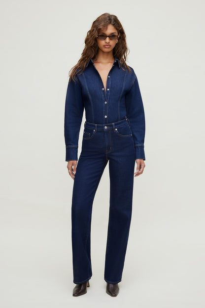 Cinched Stretch Denim Shirt Blue - Dynamite