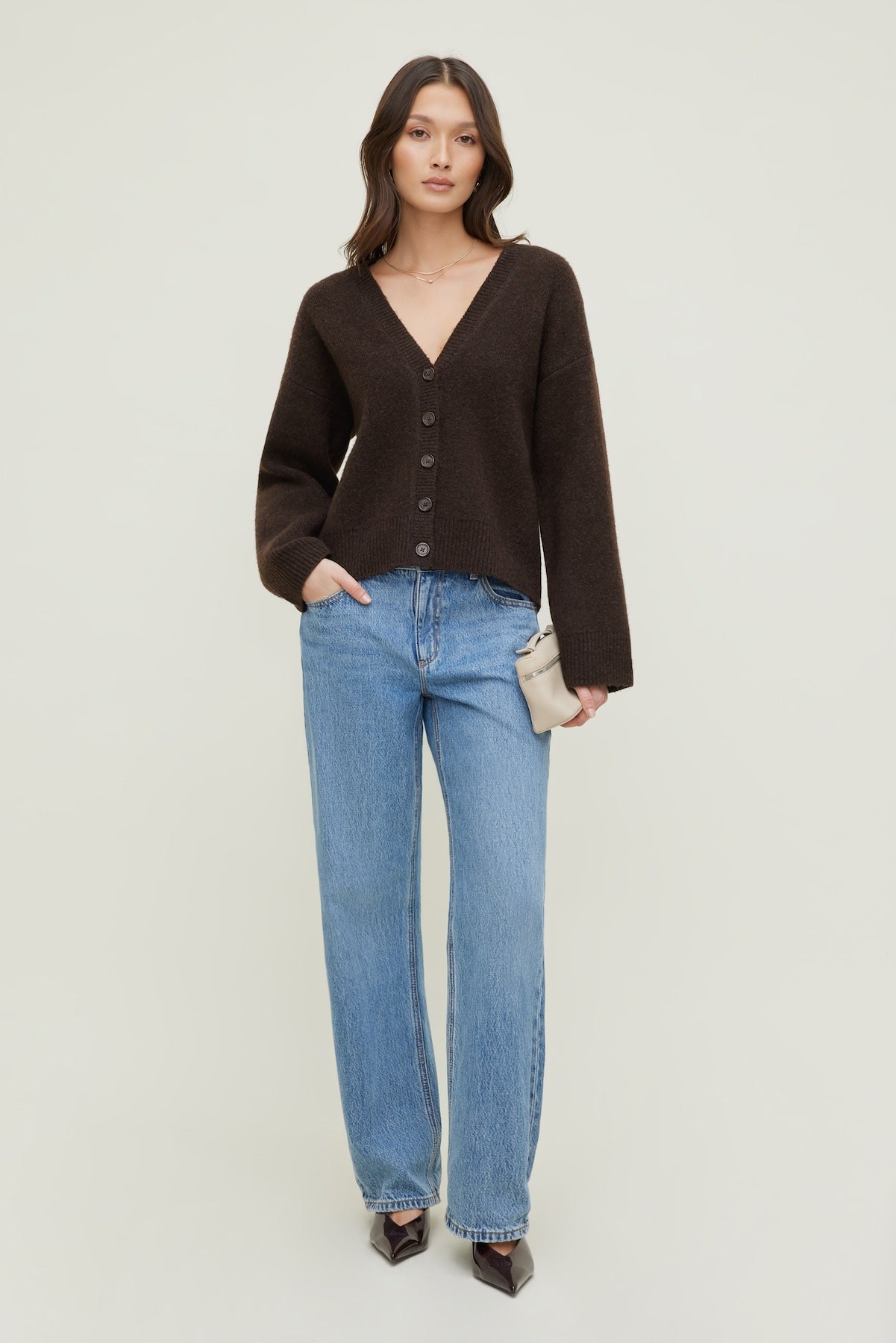 Relaxed V Neck Cardigan Brown - Dynamite