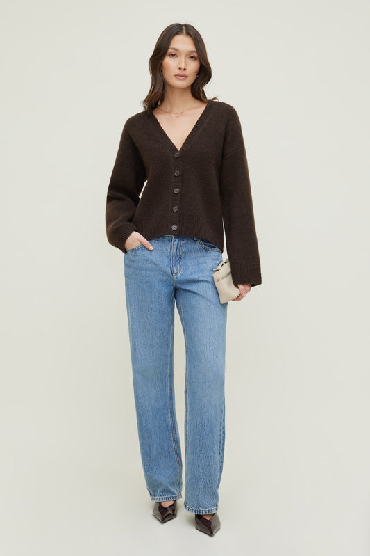 Relaxed V Neck Cardigan Brown - Dynamite