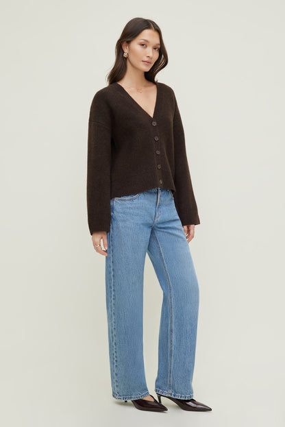 Relaxed V Neck Cardigan Brown - Dynamite