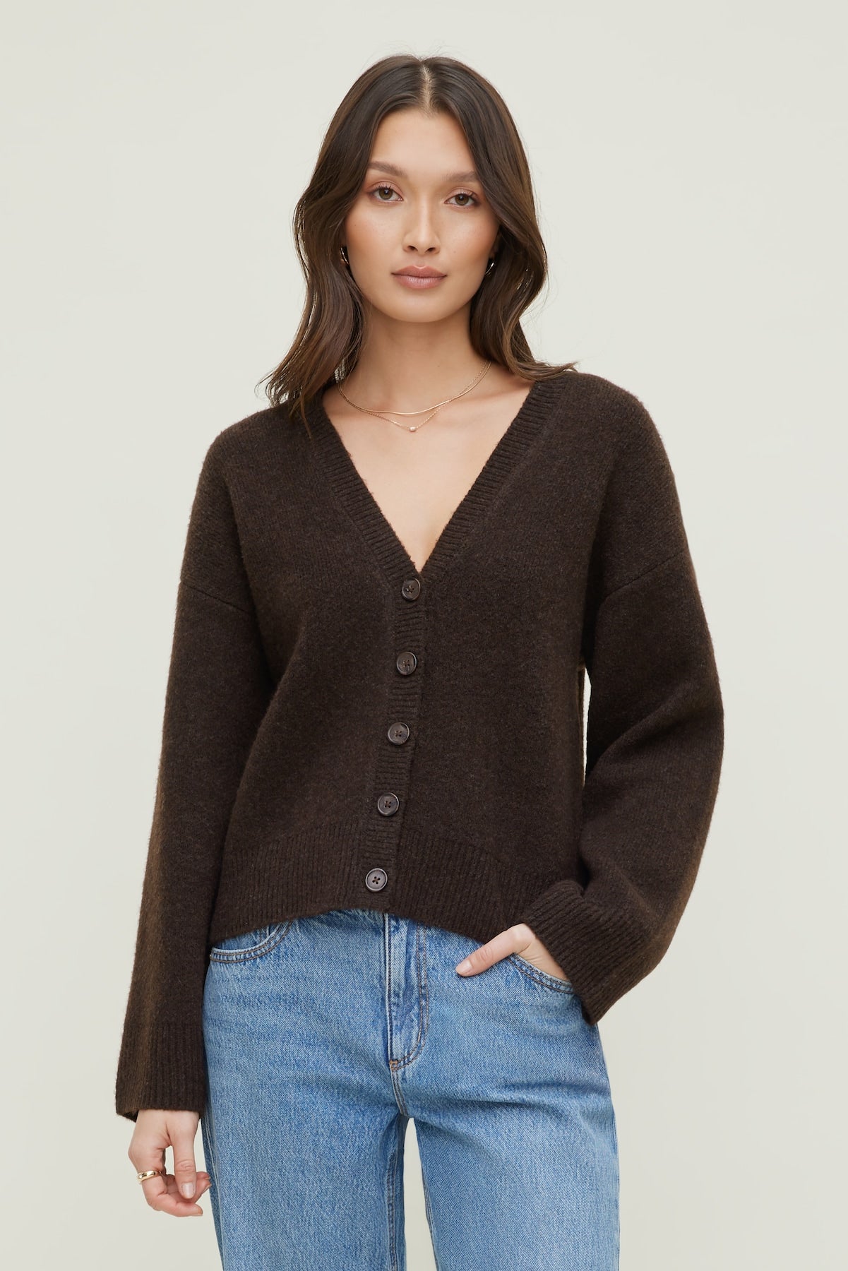 Relaxed V Neck Cardigan Brown - Dynamite