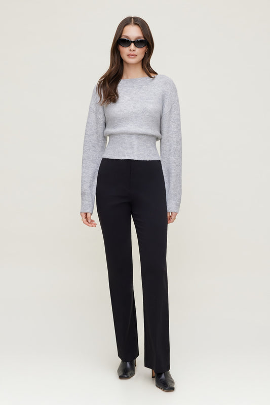 Juliet Cinched Boat Neck Sweater Gray - Dynamite