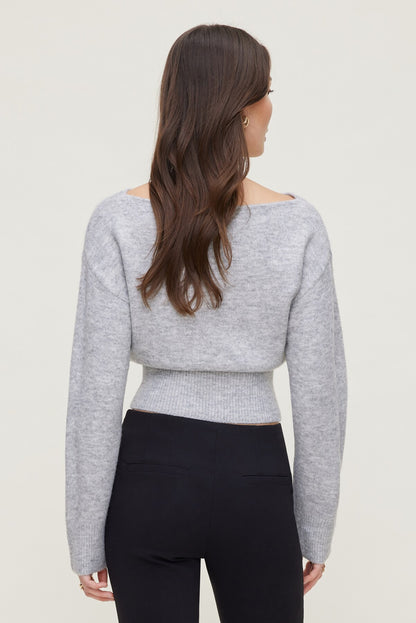 Juliet Cinched Boat Neck Sweater Gray - Dynamite