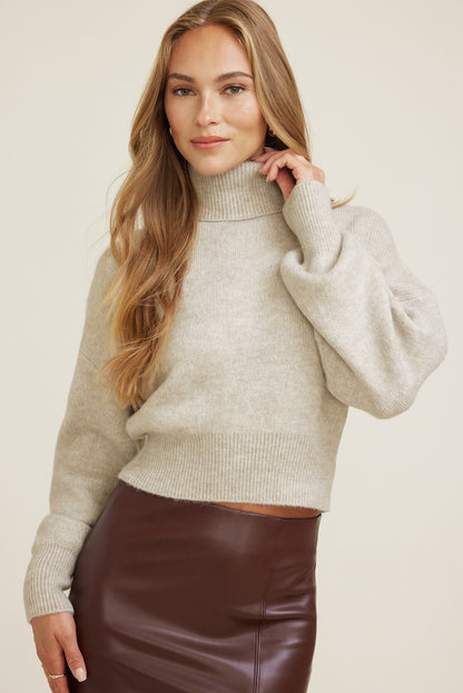 Ellora Crop Turtleneck Sweater Gray - Dynamite