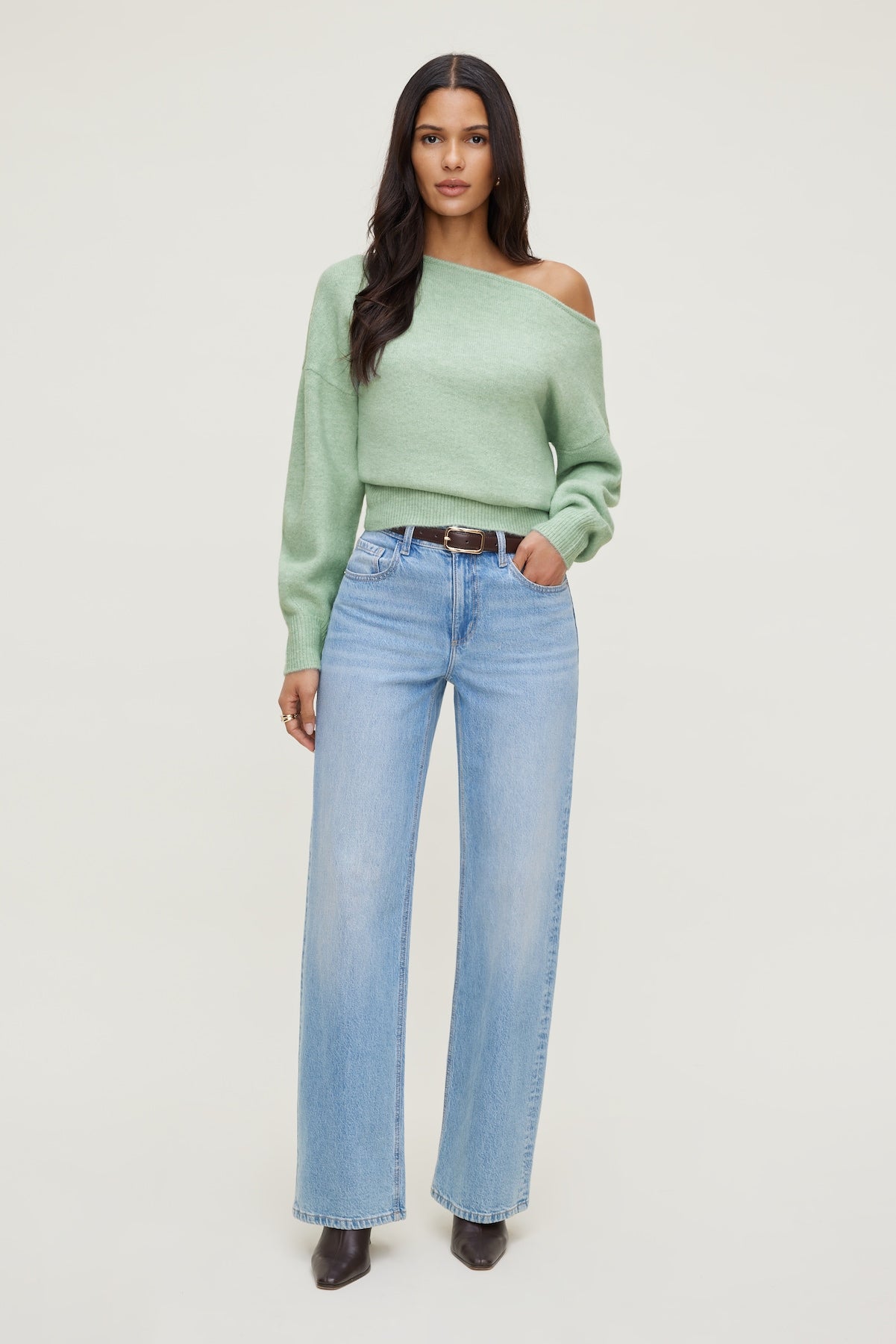 Lola Off Shoulder Sweater GREEN - Dynamite