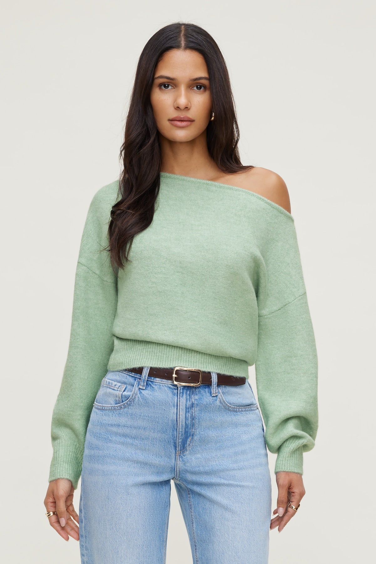 Lola Off Shoulder Sweater GREEN - Dynamite