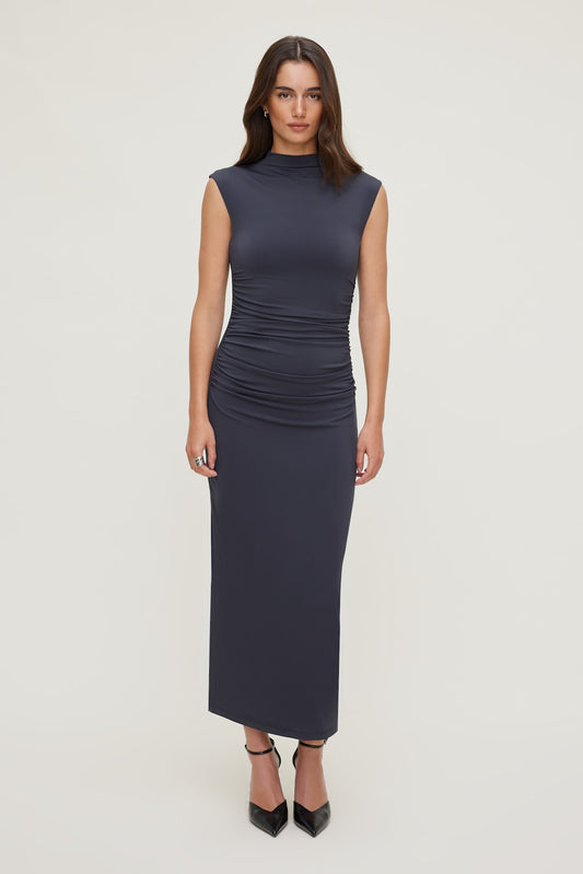 Bria Sculpt Mock Neck Maxi Dress Blue - Dynamite