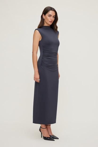 Bria Sculpt Mock Neck Maxi Dress Blue - Dynamite