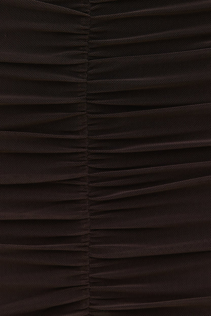 Ruched Mesh Maxi Skirt Brown - Dynamite
