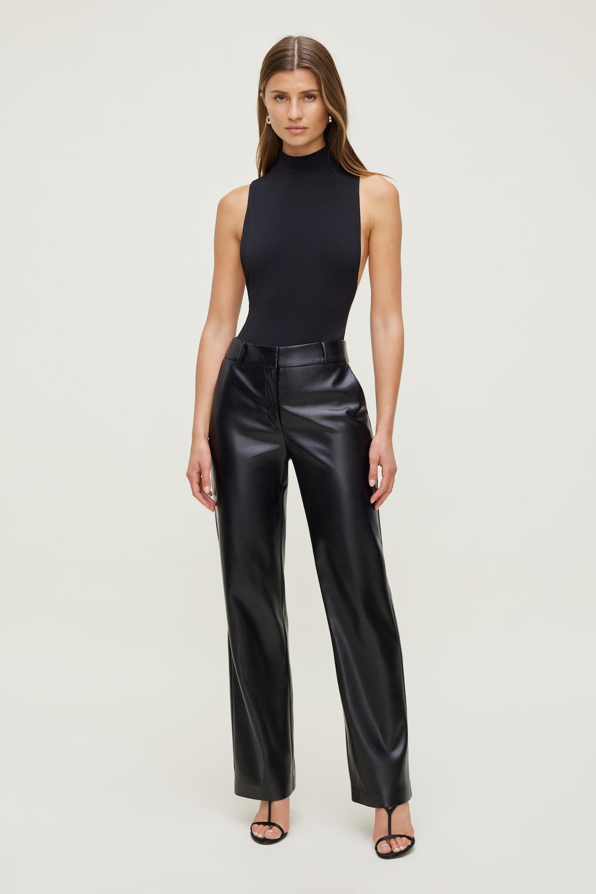 Camelia Straight Leg Faux Leather Pants Black - Dynamite