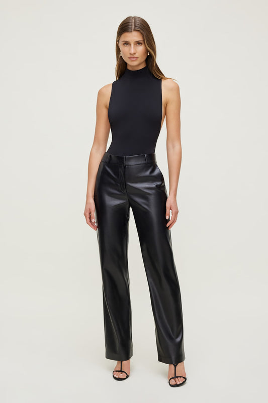 Camelia Straight Leg Faux Leather Pants Black - Dynamite