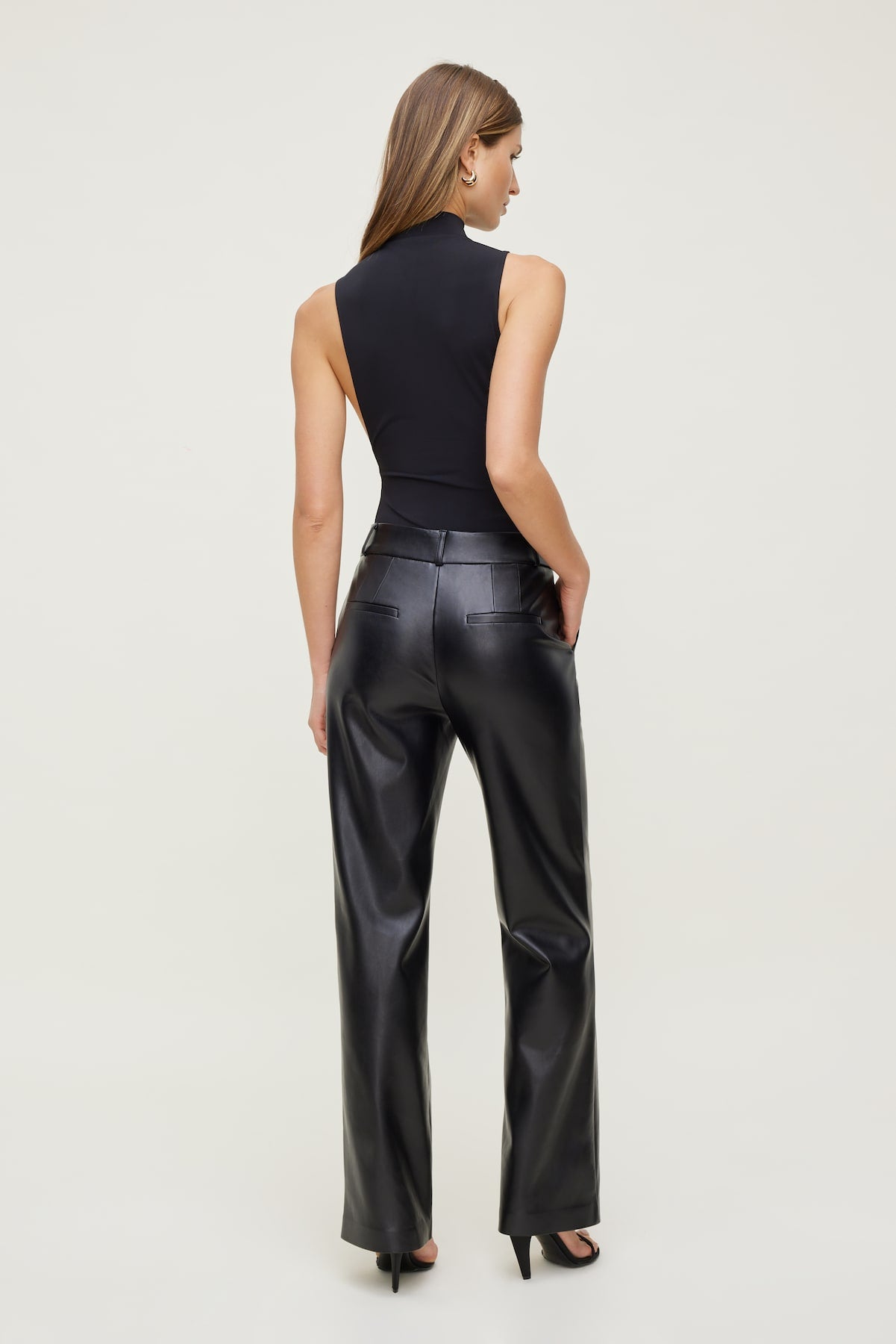 Camelia Straight Leg Faux Leather Pants Black - Dynamite