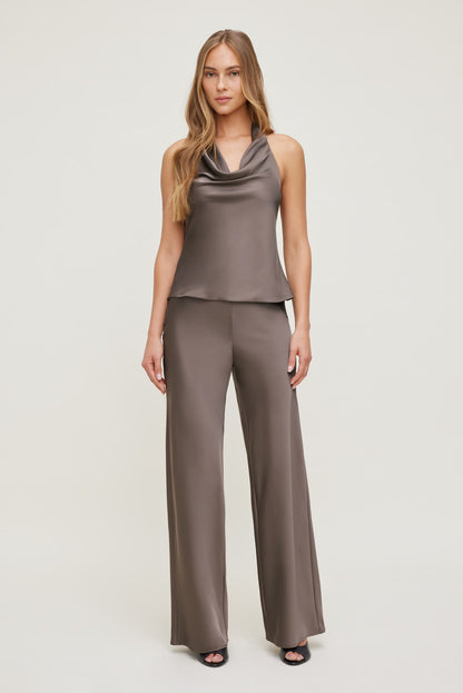 Izzy Wide Leg Satin Pants Brown - Dynamite