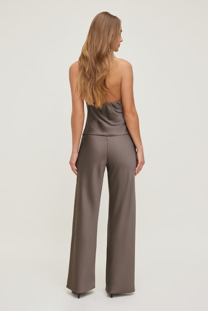 Izzy Wide Leg Satin Pants Brown - Dynamite