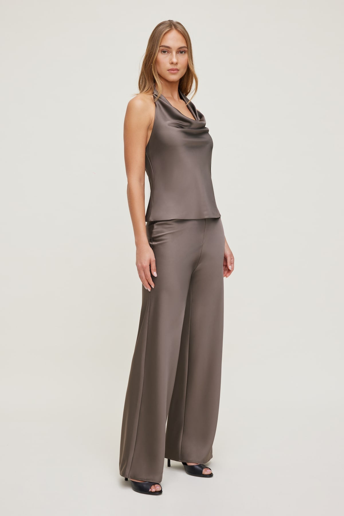 Izzy Wide Leg Satin Pants Brown - Dynamite