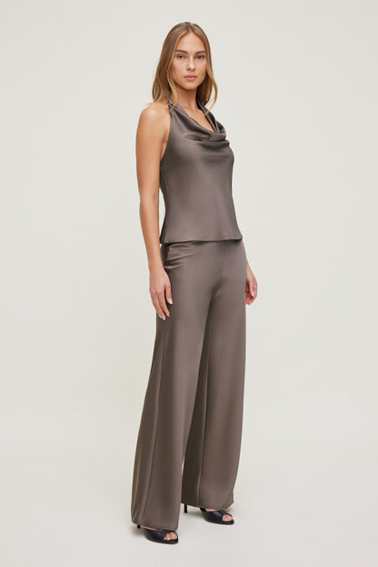 Izzy Wide Leg Satin Pants Brown - Dynamite