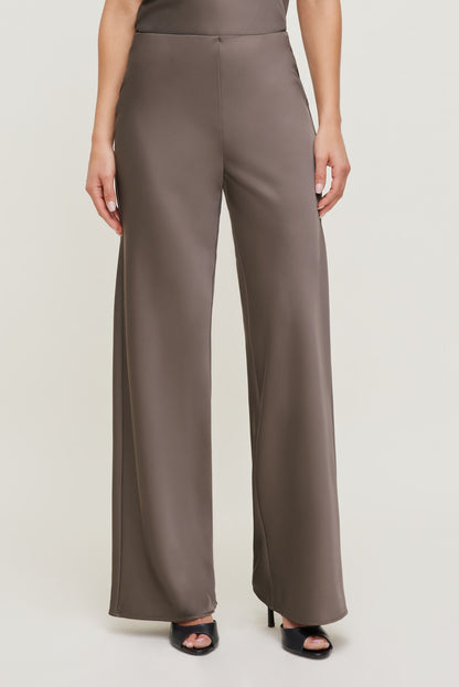 Izzy Wide Leg Satin Pants Brown - Dynamite