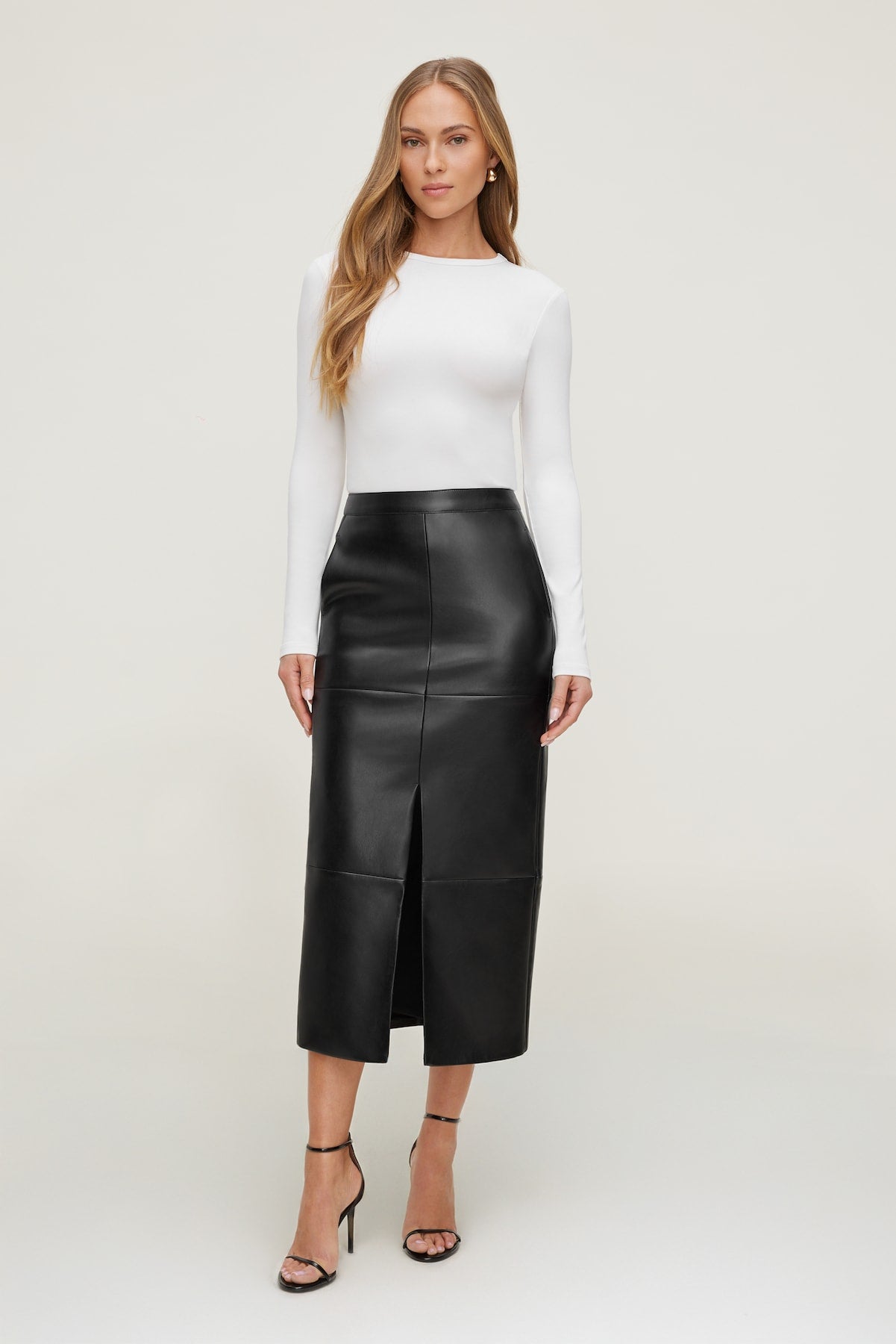 Structured Faux Leather Midi Skirt Black - Dynamite