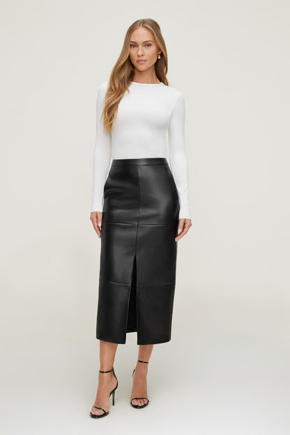 Structured Faux Leather Midi Skirt Black - Dynamite