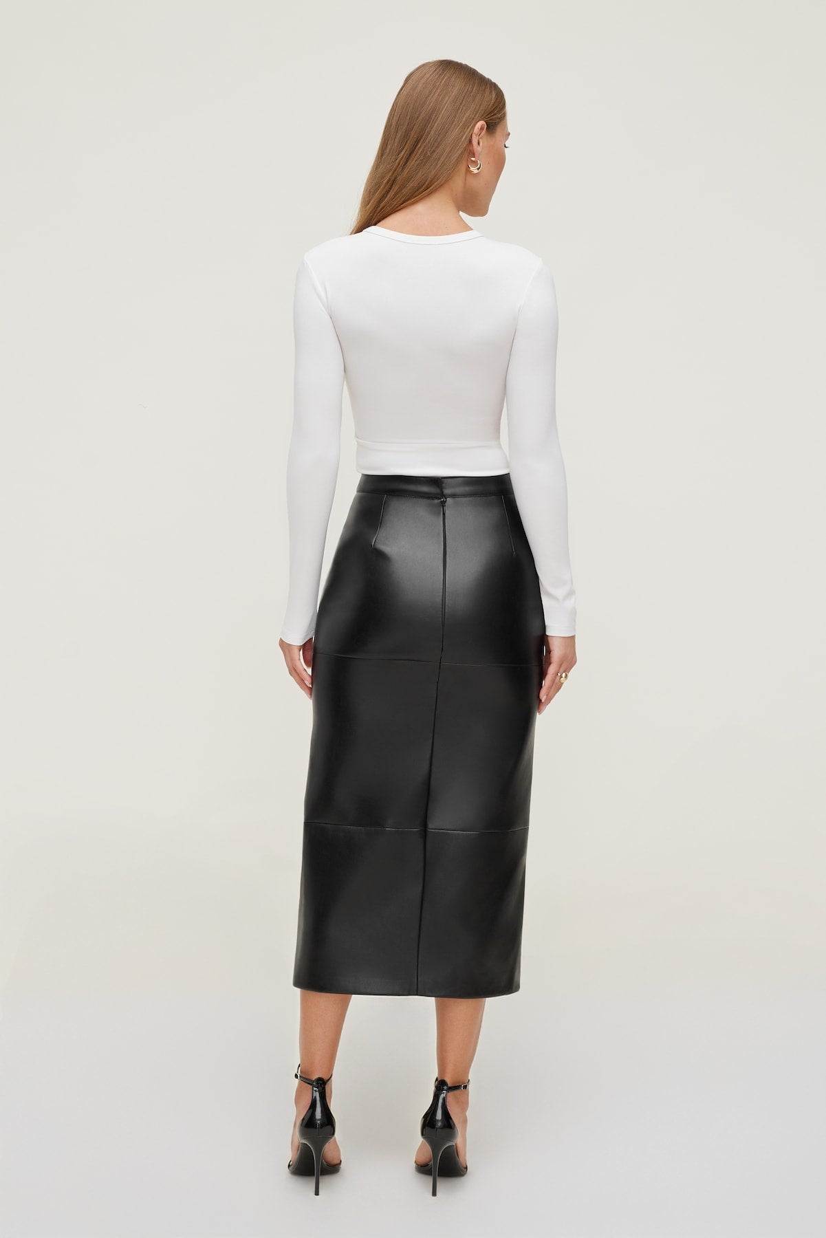 Structured Faux Leather Midi Skirt Black - Dynamite