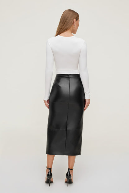 Structured Faux Leather Midi Skirt Black - Dynamite