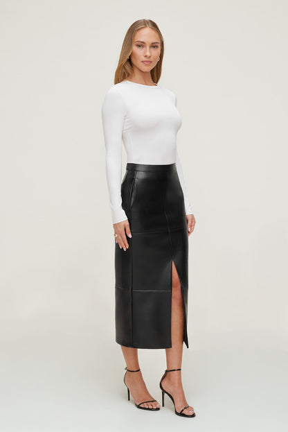 Structured Faux Leather Midi Skirt Black - Dynamite