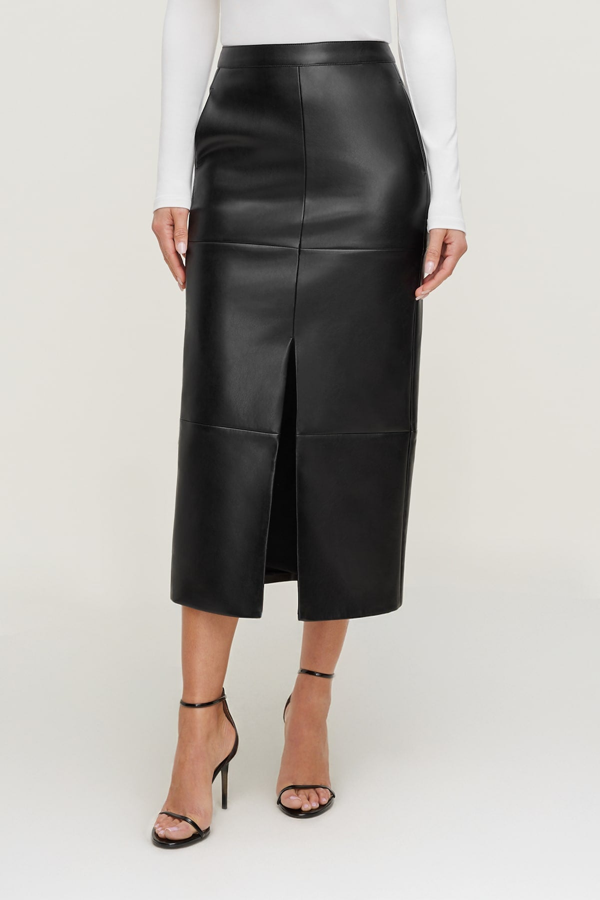 Structured Faux Leather Midi Skirt Black - Dynamite