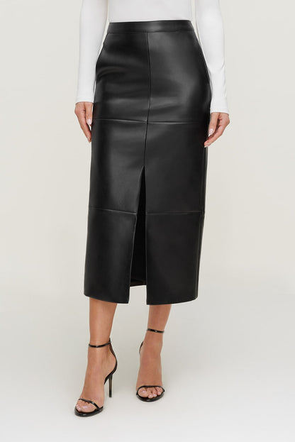 Structured Faux Leather Midi Skirt Black - Dynamite