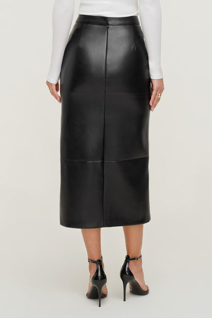 Structured Faux Leather Midi Skirt Black - Dynamite