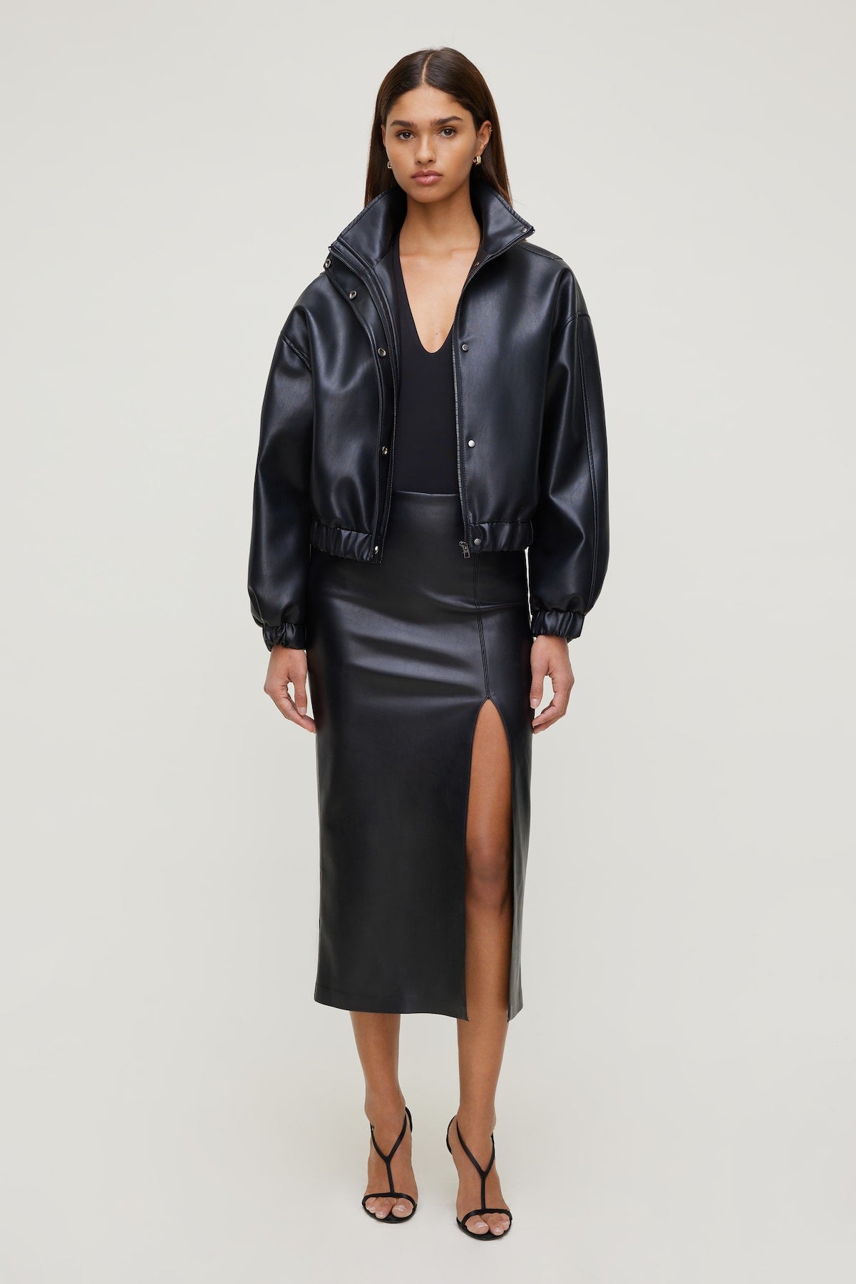 Marlow Faux Leather Midi Skirt Black - Dynamite