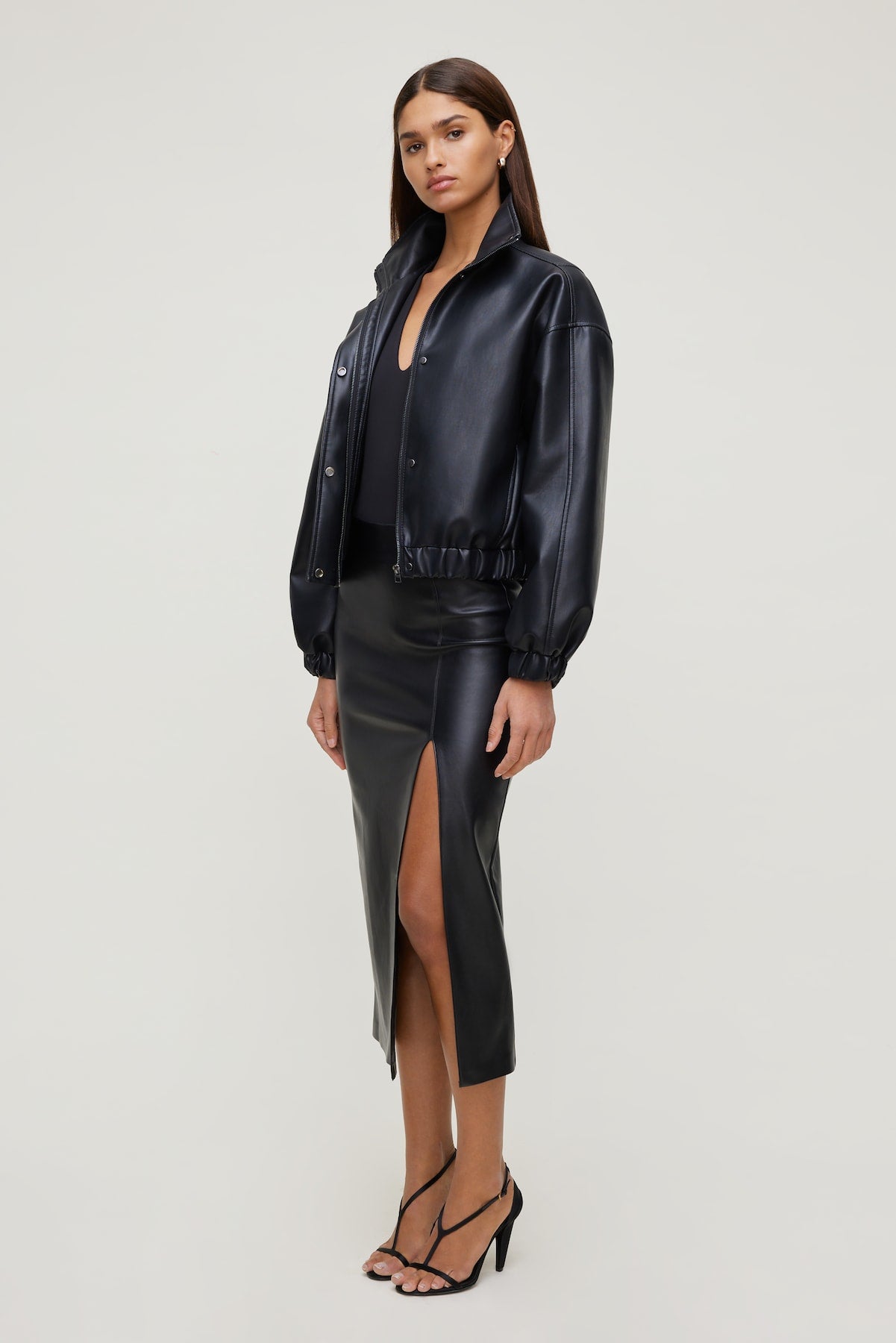 Marlow Faux Leather Midi Skirt Black - Dynamite