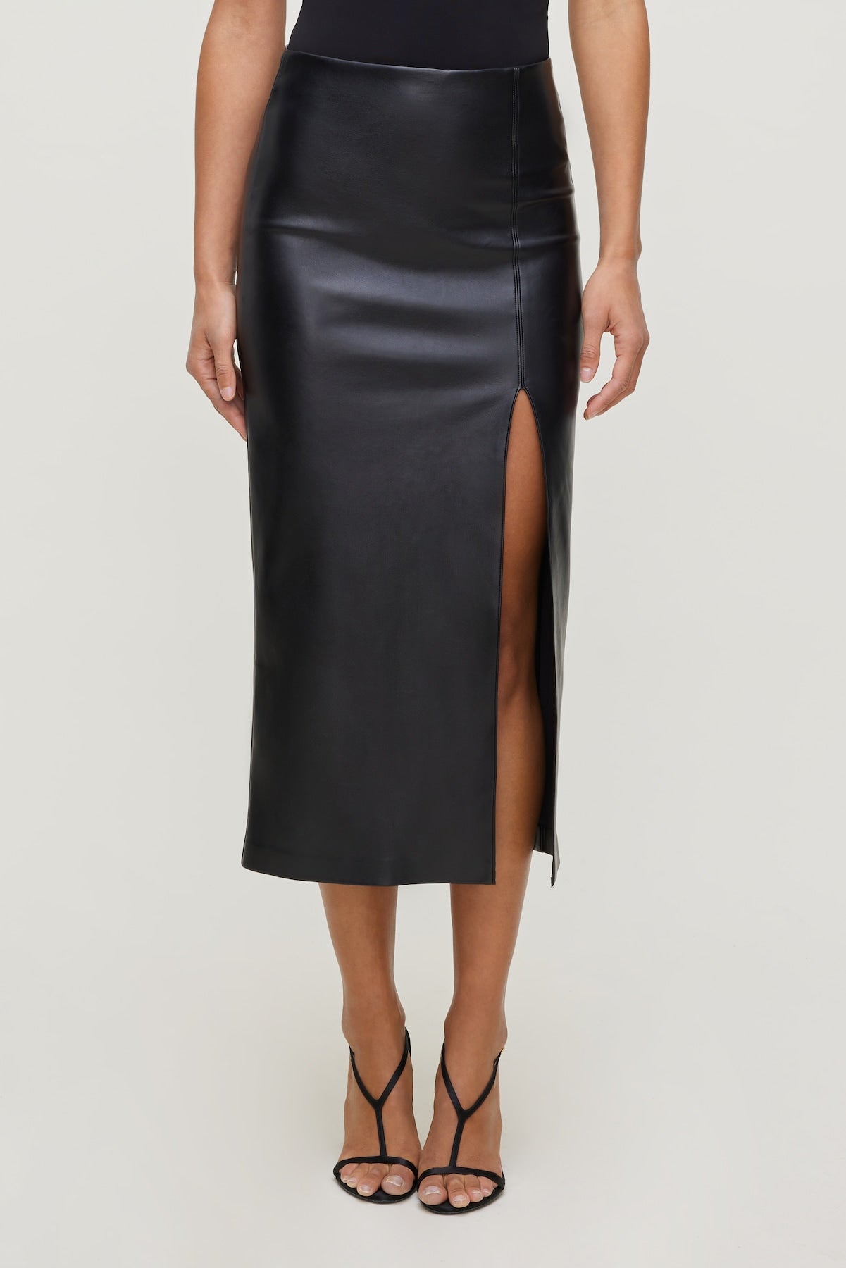 Marlow Faux Leather Midi Skirt Black - Dynamite