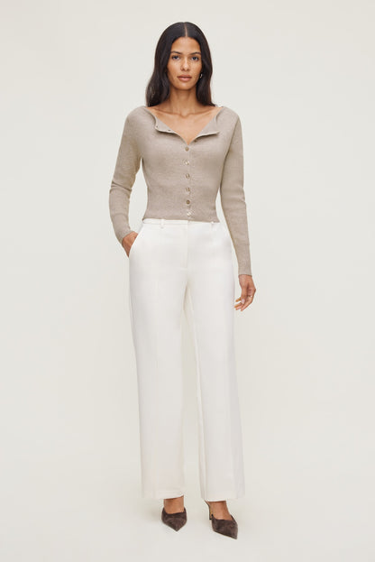 Pintuck Straight Leg Pants Beige - Dynamite