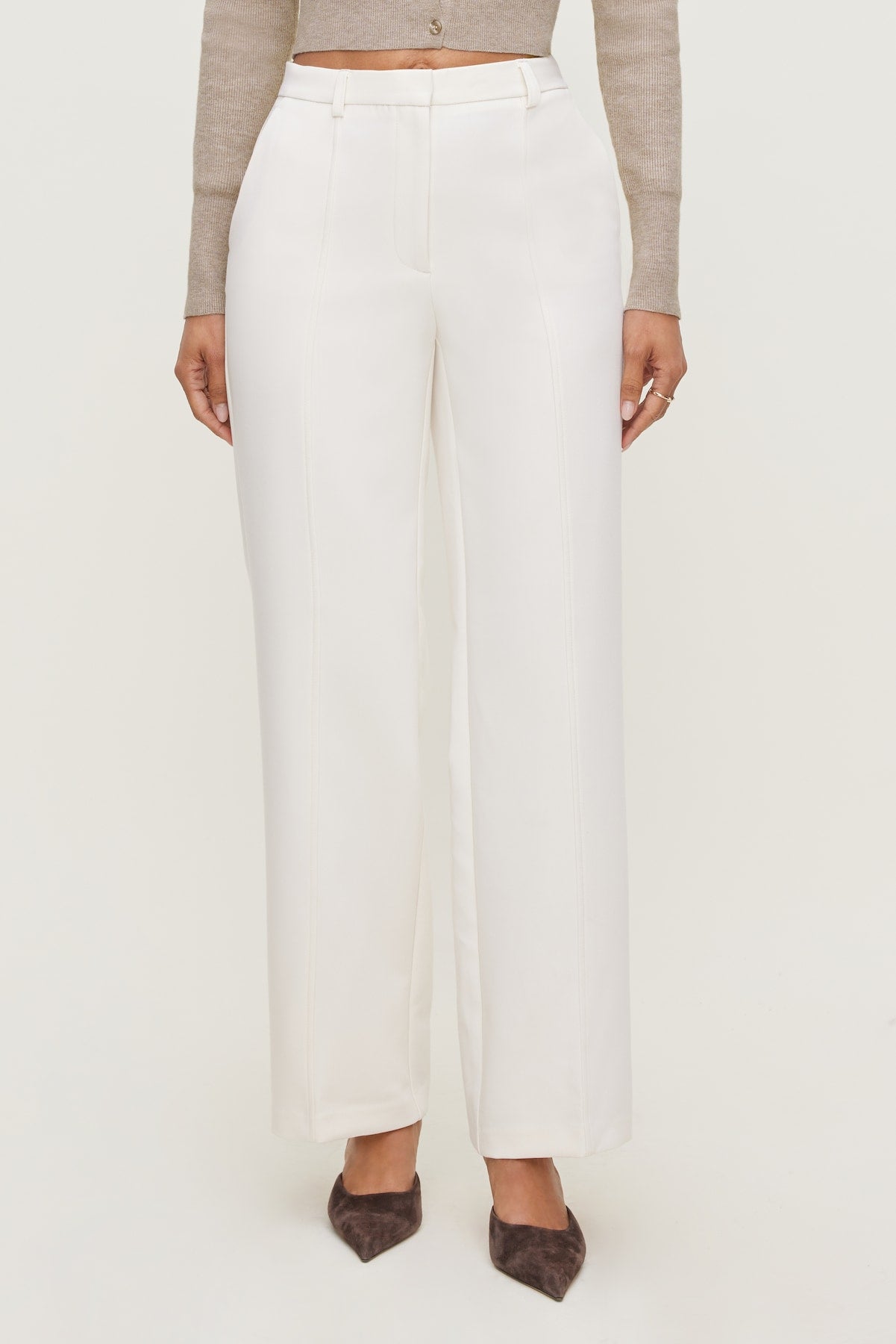 Pintuck Straight Leg Pants Beige - Dynamite