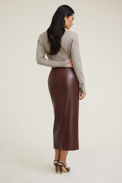 Marlow Faux Leather Midi Skirt Brown - Dynamite