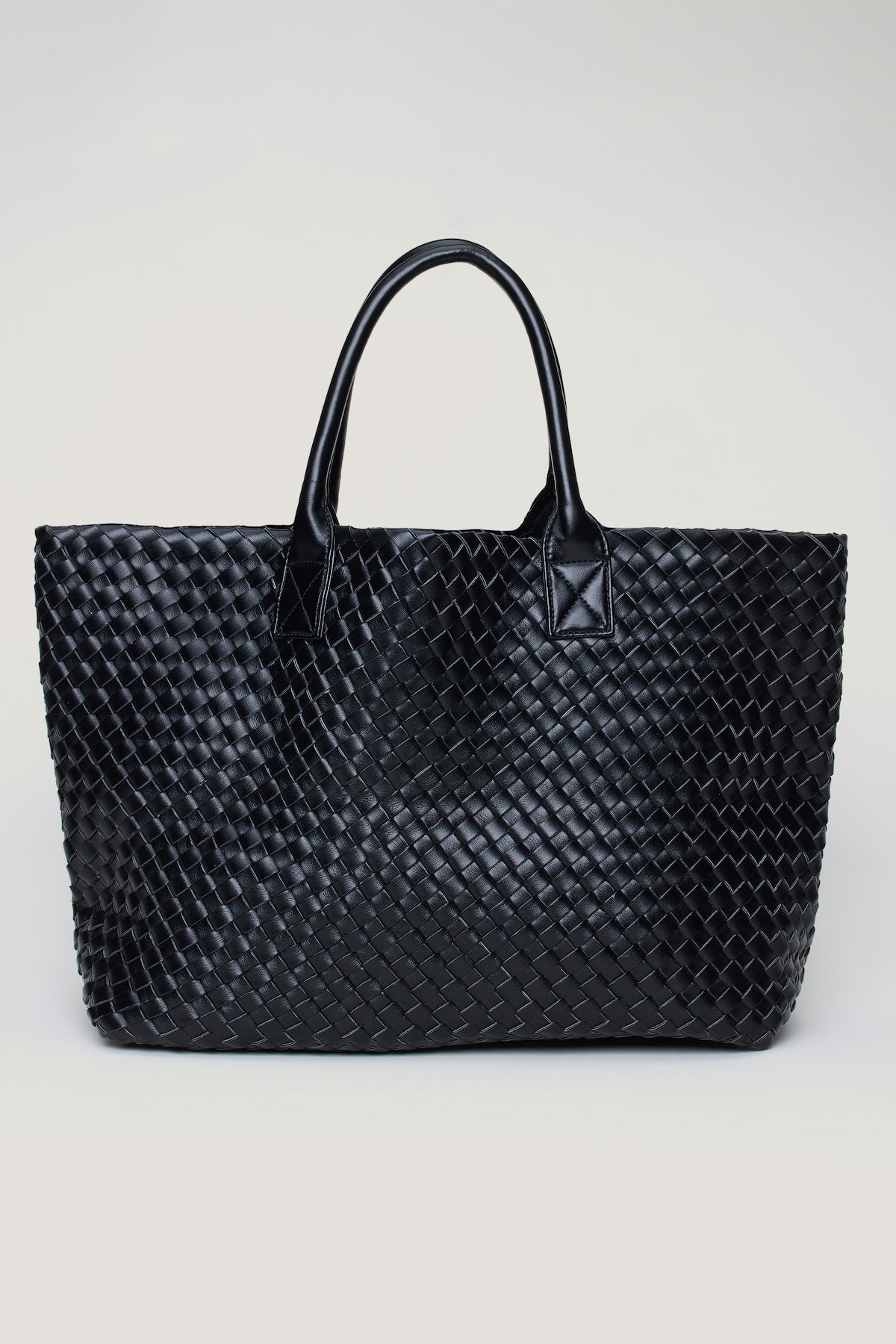 Oversized Woven Faux Leather Tote BLACK - Dynamite