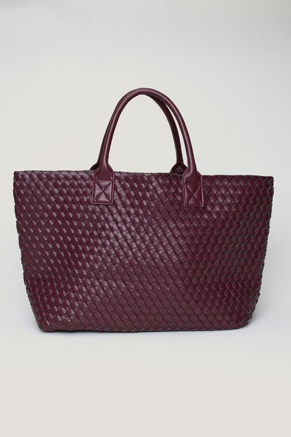Oversized Woven Faux Leather Tote Red - Dynamite