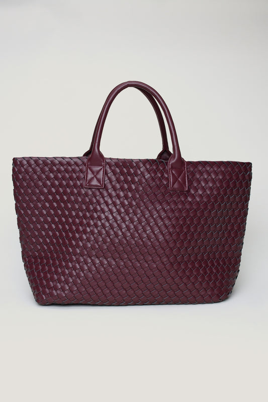 Oversized Woven Faux Leather Tote Red - Dynamite