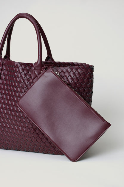 Oversized Woven Faux Leather Tote Red - Dynamite