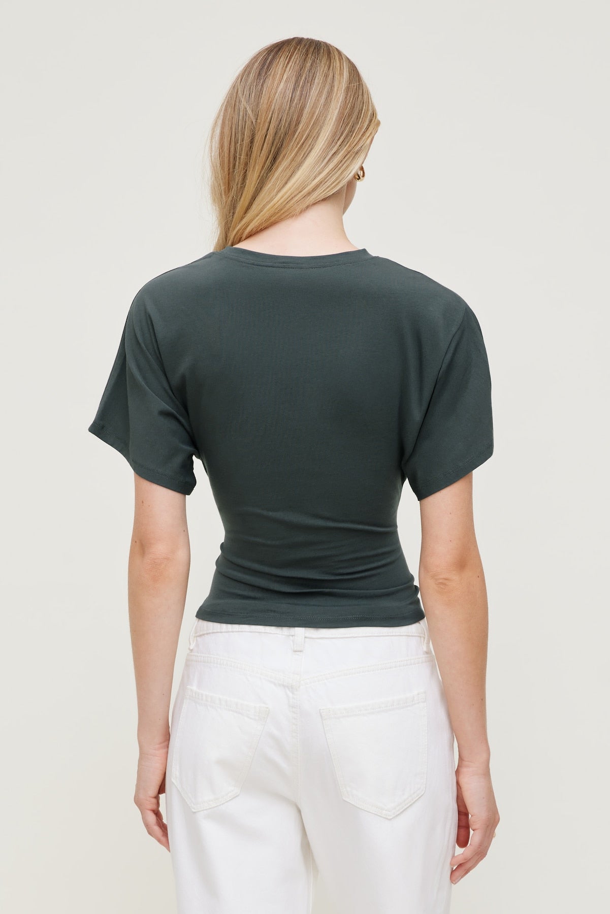 Andrea Shirred Jersey T Shirt Green - Dynamite