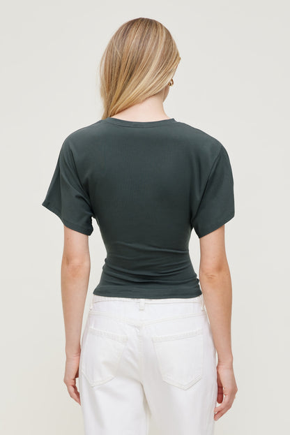 Andrea Shirred Jersey T Shirt Green - Dynamite
