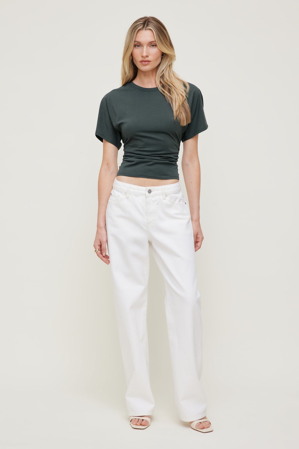 Andrea Shirred Jersey T Shirt Green - Dynamite